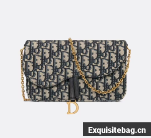 DIOR SADDLE POUCH WITH CHAIN Blue Dior Oblique Jacquard S5907CT