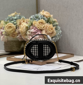 DIOR SIGNATURE BAG WITH STRAP Black and White Houndstooth Embroidery 1293
