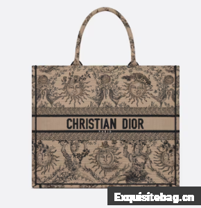 Dior Book Tote Beige and Black Toile de Jouy Soleil Embroidery M1286ZECQ