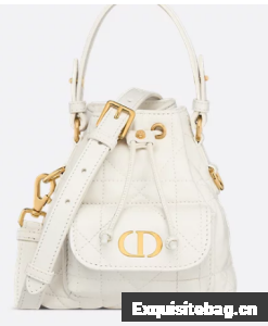 Dior Caro Nano Bucket Bag Macrocannage Lambskin S5250 white