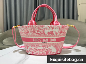Dior HAT BASKET BAG Natural Multicolor Albero della Vita Embroider M1328CES rose