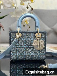 Dior LADY MEDIUM D-LITE BAG M0568O Diamond Embroidery blue