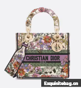 Dior Medium Lady D-Lite Bag White Multicolor Dior 4 Saisons Ete Embroidery M0565OEB