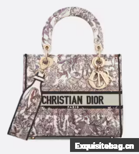 Dior Medium Lady D-Lite Bag White Multicolor Dior 4 Saisons Hiver Embroidery M0565OEB