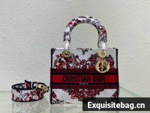 Dior Medium Lady D-Lite Bag White and Red Le Coeur des Papillons Embroidery M0565OEBJ
