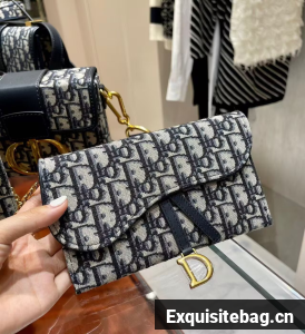 Dior Oblique Jacquard Small Saddle Pouch with Chain S5614CTZQ_M928 Blue