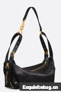 Dior Small D-Journey Bag in Crinkled Calfskin M2416UNUO Black Flat Macrocannage