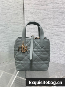 Small Dior Toujours Vertical Tote Bag Macrocannage Crinkled Calfskin M2835 gray