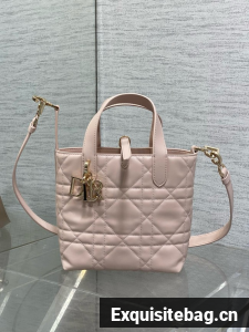 Small Dior Toujours Vertical Tote Bag Macrocannage Crinkled Calfskin M2835 pink