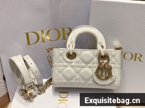 Dior mini Lady D-Joy Bag Cannage Lambskin 9230 white