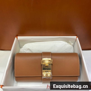 Hermes H Medor swift Leather Clutch 37566 brown&gold hardware