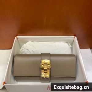Hermes H Medor swift Leather Clutch 37566 gray&Gold hardware
