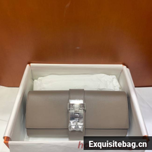Hermes H Medor swift Leather Clutch 37566 gray&Silver hardware