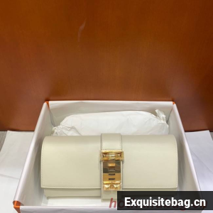 Hermes H Medor swift Leather Clutch 37566 white&Gold hardware