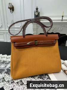 Hermes Herbag 31CM Original Canvas Leather & Calfskin 45987 Brown