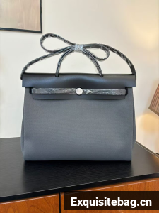 Hermes Herbag 31CM Original Canvas Leather & Calfskin 45987 Gray&Black