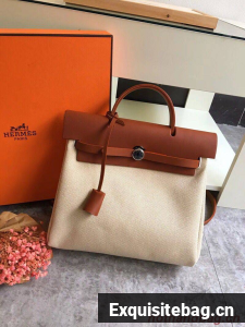 Hermes Herbag 31CM Original Canvas Leather & Calfskin 45987 brown&white