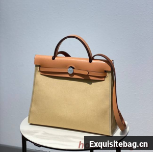 Hermes Herbag 31CM Original Canvas Leather & Calfskin 48887 Cream&brown