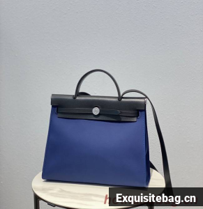 Hermes Herbag 31CM Original Canvas Leather & Calfskin 48887 blue&black