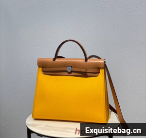 Hermes Herbag 31CM Original Canvas Leather & Calfskin 48887 light yellow&brown