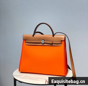 Hermes Herbag 31CM Original Canvas Leather & Calfskin 48887 orange&brown
