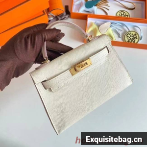 Hermes Kelly 19cm Shoulder Bags Epsom Leather KL19 Gold hardware Cream