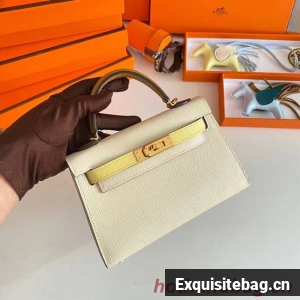 Hermes Kelly 19cm Shoulder Bags Epsom Leather KL19 Gold hardware Cream&yellow