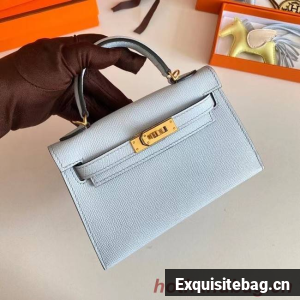Hermes Kelly 19cm Shoulder Bags Epsom Leather KL19 Gold hardware Glacier blue