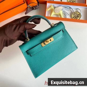 Hermes Kelly 19cm Shoulder Bags Epsom Leather KL19 Gold hardware Lake blue