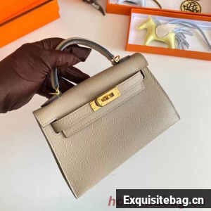 Hermes Kelly 19cm Shoulder Bags Epsom Leather KL19 Gold hardware Pearl grey