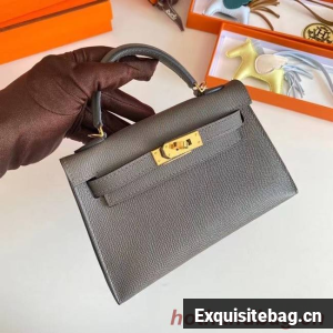 Hermes Kelly 19cm Shoulder Bags Epsom Leather KL19 Gold hardware gray