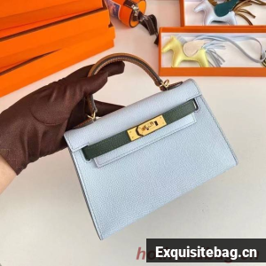 Hermes Kelly 19cm Shoulder Bags Epsom Leather KL19 Gold hardware light blue&green