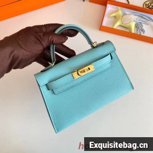 Hermes Kelly 19cm Shoulder Bags Epsom Leather KL19 Gold hardware sky blue