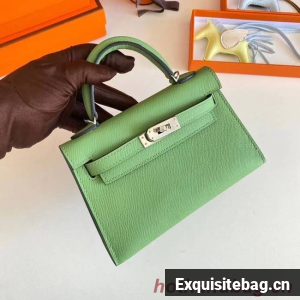 Hermes Kelly 19cm Shoulder Bags Epsom Leather KL19 Silver hardware Avocado Green