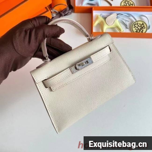 Hermes Kelly 19cm Shoulder Bags Epsom Leather KL19 Silver hardware Cream