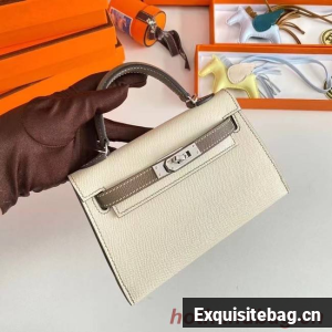 Hermes Kelly 19cm Shoulder Bags Epsom Leather KL19 Silver hardware Cream&gray