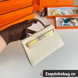 Hermes Kelly 19cm Shoulder Bags Epsom Leather KL19 Silver hardware Cream&yellow