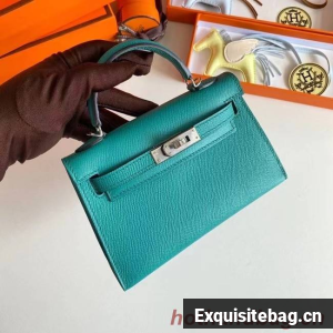 Hermes Kelly 19cm Shoulder Bags Epsom Leather KL19 Silver hardware Lake blue