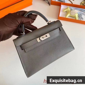 Hermes Kelly 19cm Shoulder Bags Epsom Leather KL19 Silver hardware gray