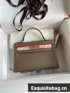 Hermes Kelly 19cm Shoulder Bags Epsom Leather KL19 Silver hardware gray&Cream