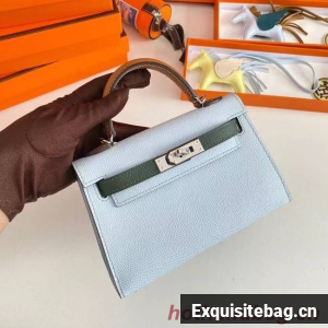 Hermes Kelly 19cm Shoulder Bags Epsom Leather KL19 Silver hardware light blue&green