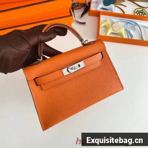 Hermes Kelly 19cm Shoulder Bags Epsom Leather KL19 Silver hardware orange