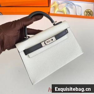 Hermes Kelly 19cm Shoulder Bags Epsom Leather KL19 Silver hardware white&black