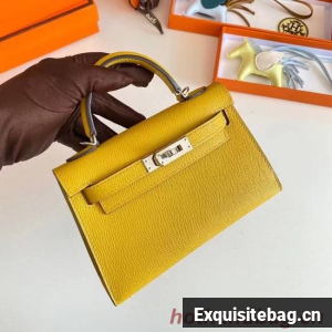 Hermes Kelly 19cm Shoulder Bags Epsom Leather KL19 Silver hardware yellow