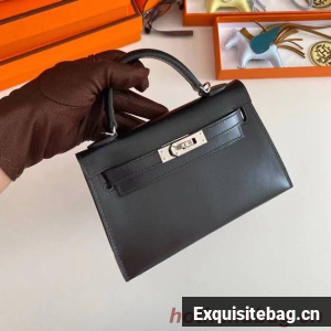 Hermes Kelly 19cm Shoulder Bags box Leather KL19 Silver hardware black