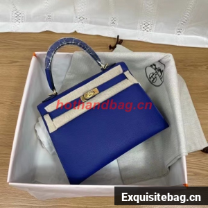 Hermes Kelly 25cm Shoulder Bags Epsom KL2755 Electrooptic blue&gold