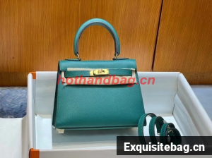 Hermes Kelly 20cm Shoulder Bags Epsom KL2750 Lake green&gold