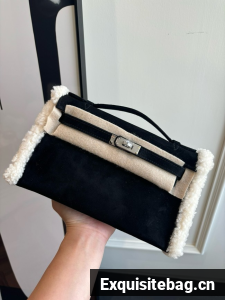 Hermes Kelly 22cm Tote Bag Suede Leather KL22 black