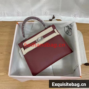 Hermes Kelly 25cm Shoulder Bags Epsom KL2755 Burgundy&silver-Tone Metal