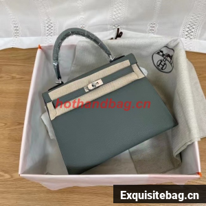 Hermes Kelly 25cm Shoulder Bags Epsom KL2755 Fog blue&silver-Tone Metal